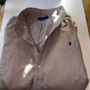 Ralph Lauren Men's Grey Button Down Long sleeved  Shirt Blue Logo